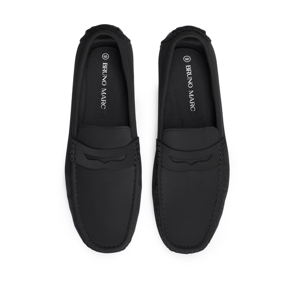 Men's Classic Moc Toe Suede Penny Loafers - BLACK - 4